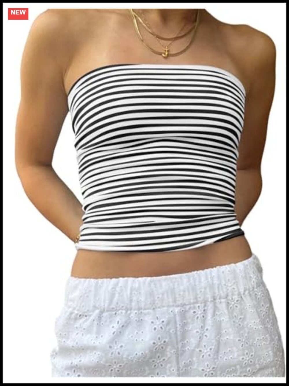 Women's Striped Tube Top Sleeveless Backless Crop Summer Cami